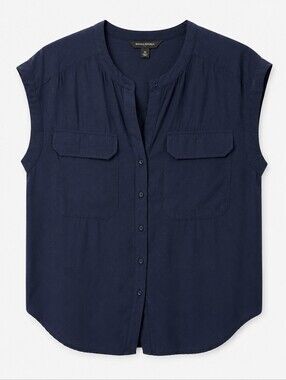 Banana Republic Petite Sleeveless Utility Blouse Navy Button Front S Petite